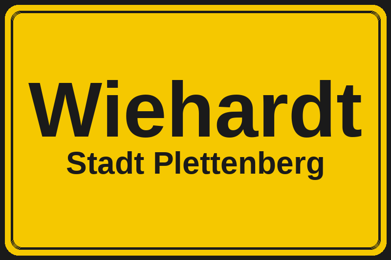 Ortsschild Wiehardt in Plettenberg – Hotels, Pensionen und Ferienwohnungen im Stadtteil