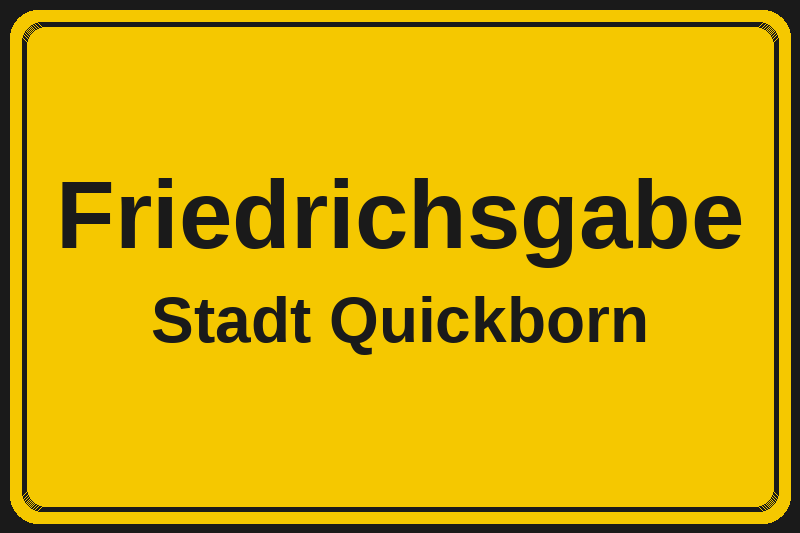 Ortsschild Friedrichsgabe in Quickborn – Hotels, Pensionen und Ferienwohnungen im Stadtteil