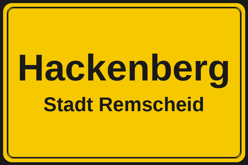 Ortsschild Hackenberg in Remscheid – Hotels, Pensionen und Ferienwohnungen im Stadtteil