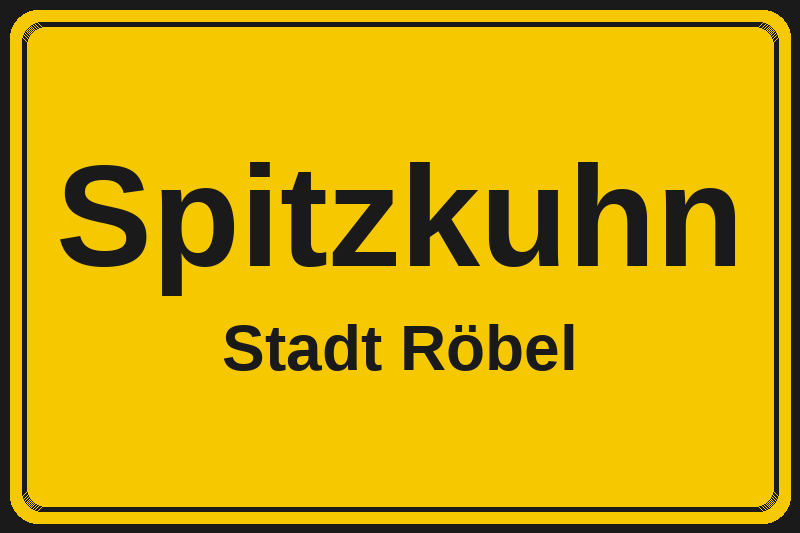Ortsschild Spitzkuhn in Röbel – Hotels, Pensionen und Ferienwohnungen im Stadtteil
