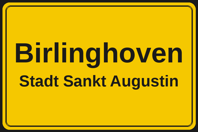 Ortsschild Birlinghoven in Sankt Augustin – Hotels, Pensionen und Ferienwohnungen im Stadtteil