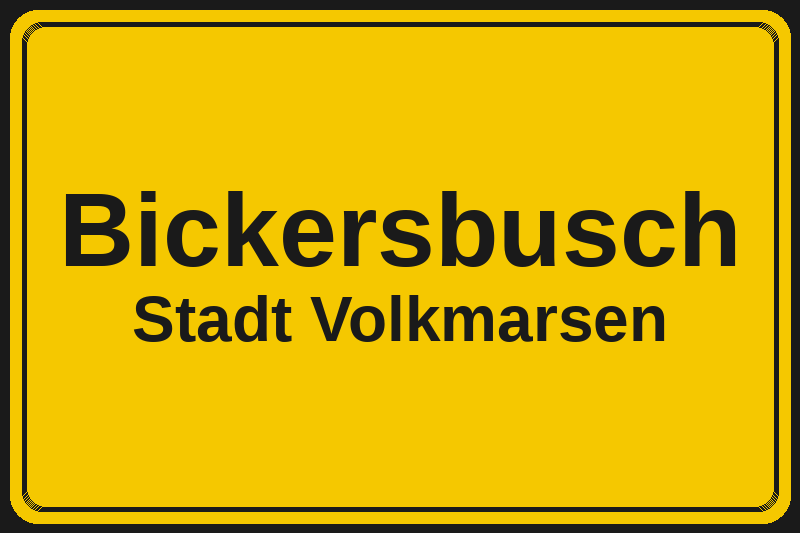 Ortsschild Bickersbusch in Volkmarsen – Hotels, Pensionen und Ferienwohnungen im Stadtteil