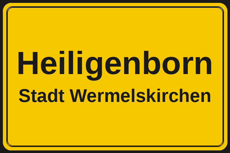Ortsschild Heiligenborn in Wermelskirchen – Hotels, Pensionen und Ferienwohnungen im Stadtteil