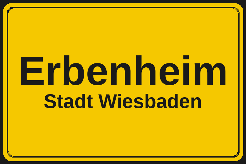 Ortsschild Erbenheim in Wiesbaden – Hotels, Pensionen und Ferienwohnungen im Stadtteil