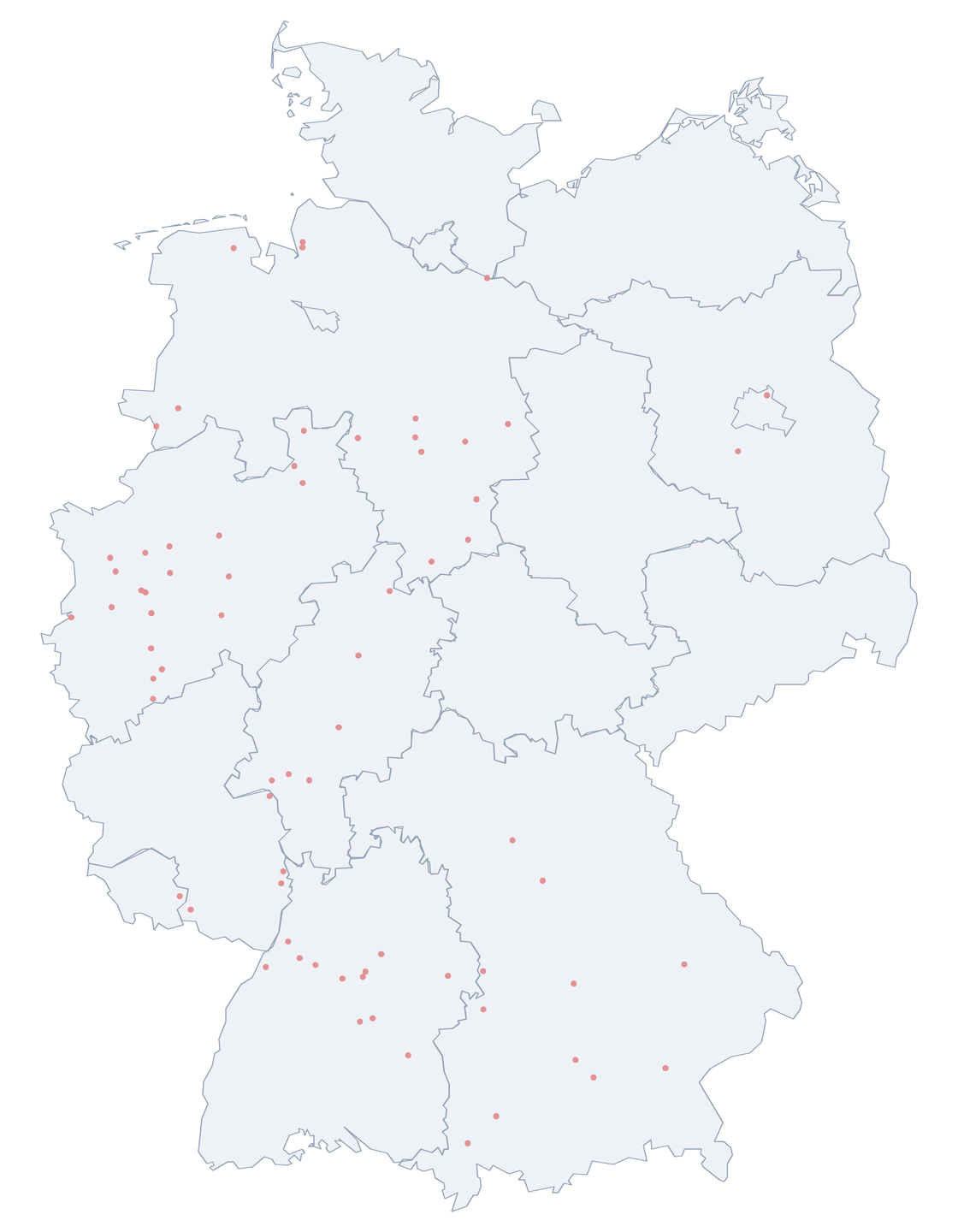 Karte: Verteilung der 73 Beuthener Straße in Deutschland nach Bundesl&auml;ndern