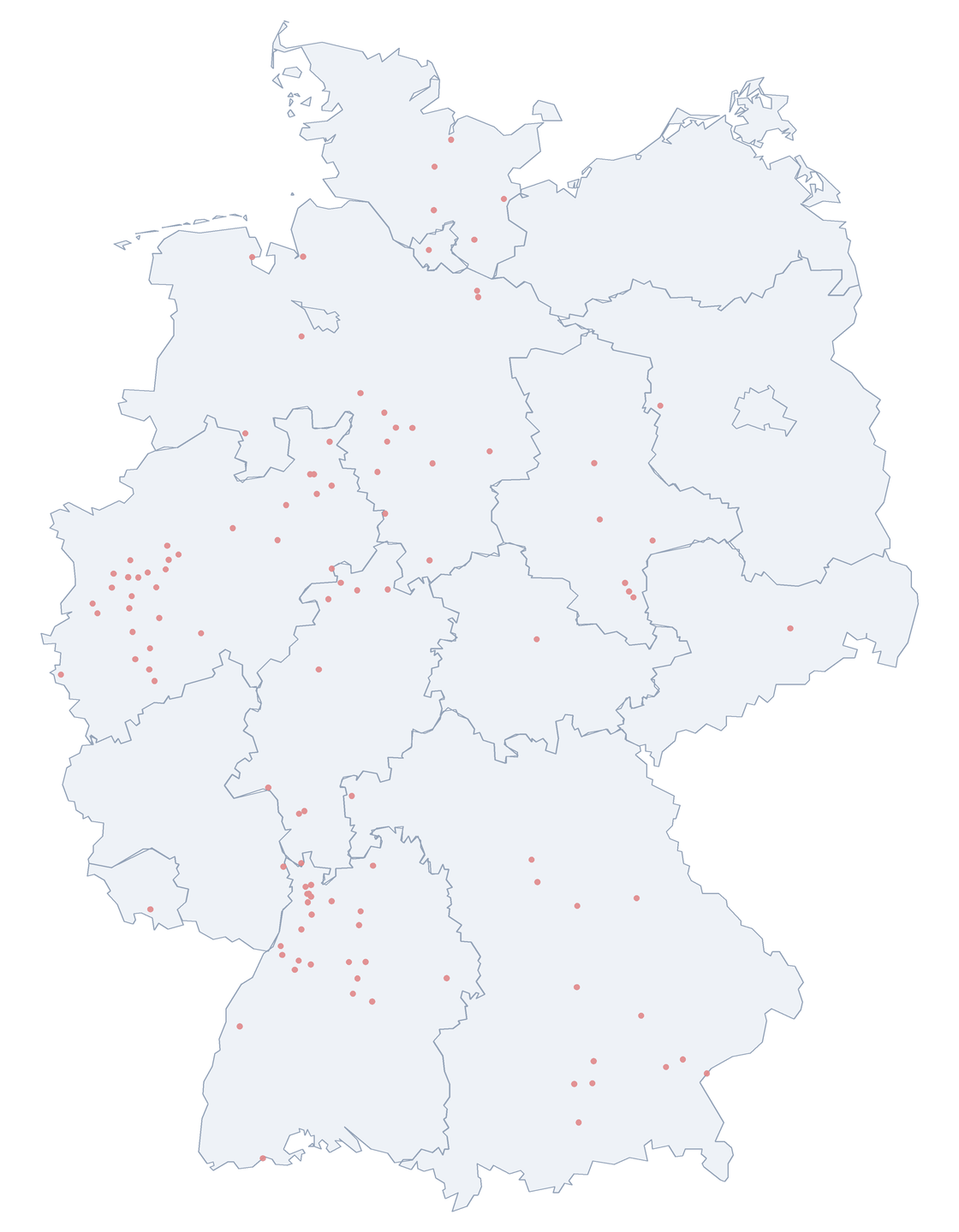 Bunsenstraße: Verteilung in Deutschland Karte: Verteilung der 114 Bunsenstraße in Deutschland nach Bundesländern