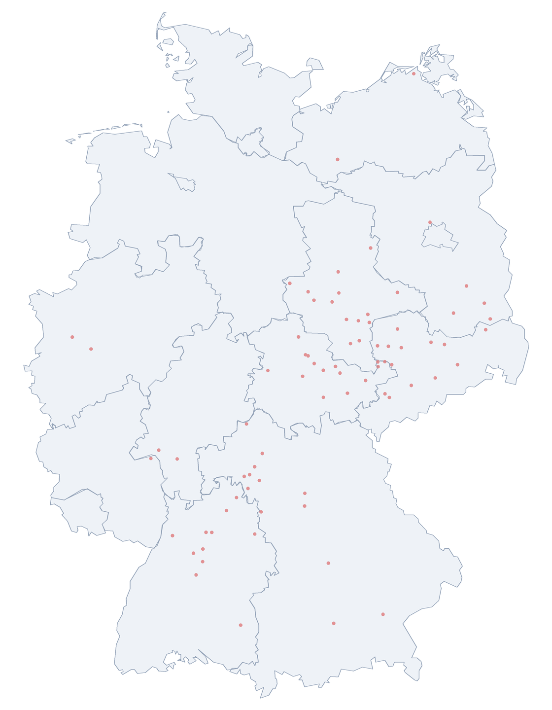 Karte: Verteilung der 78 Florian-Geyer-Straße in Deutschland nach Bundesl&auml;ndern