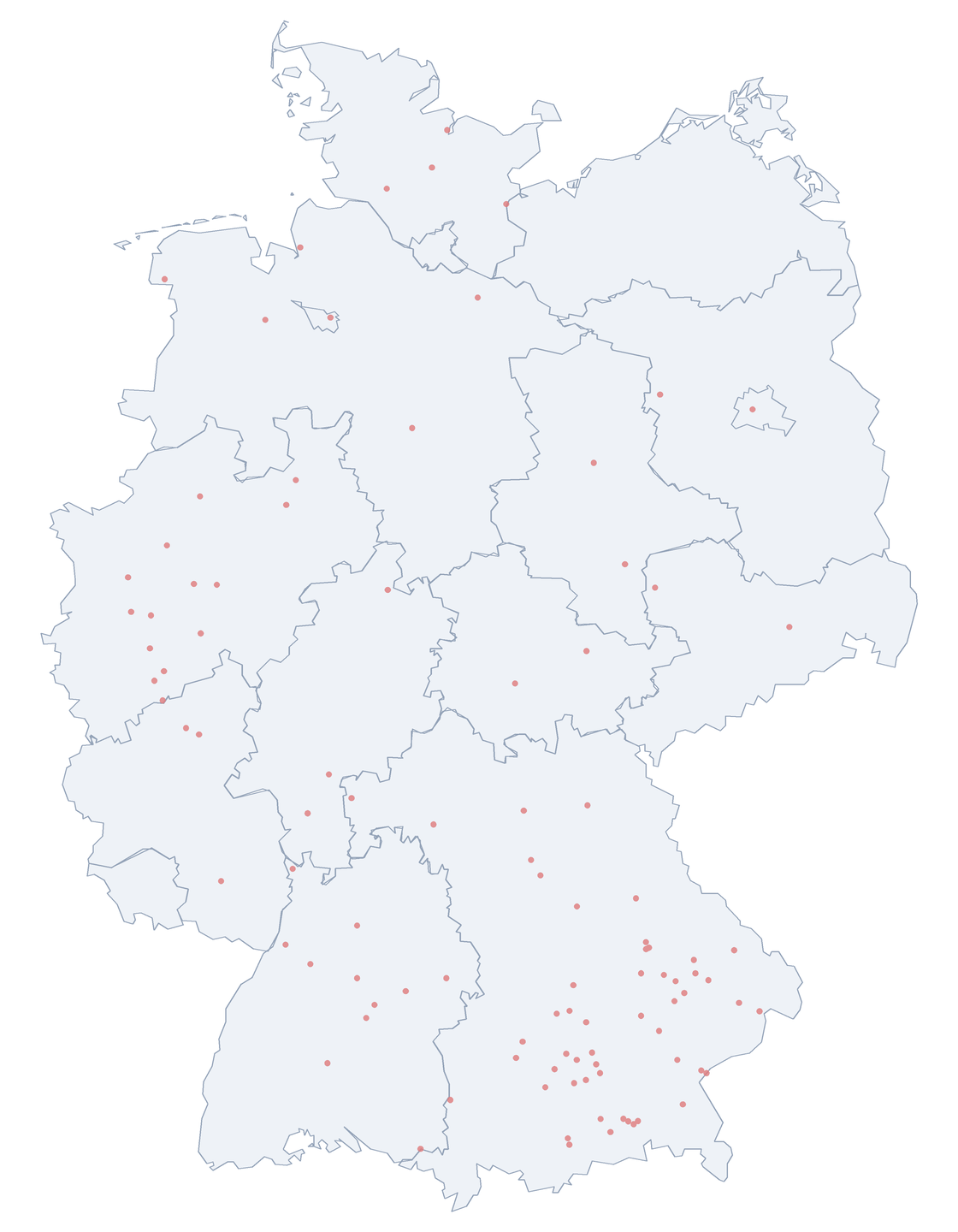 Fraunhoferstraße: Verteilung in Deutschland Karte: Verteilung der 102 Fraunhoferstraße in Deutschland nach Bundesländern