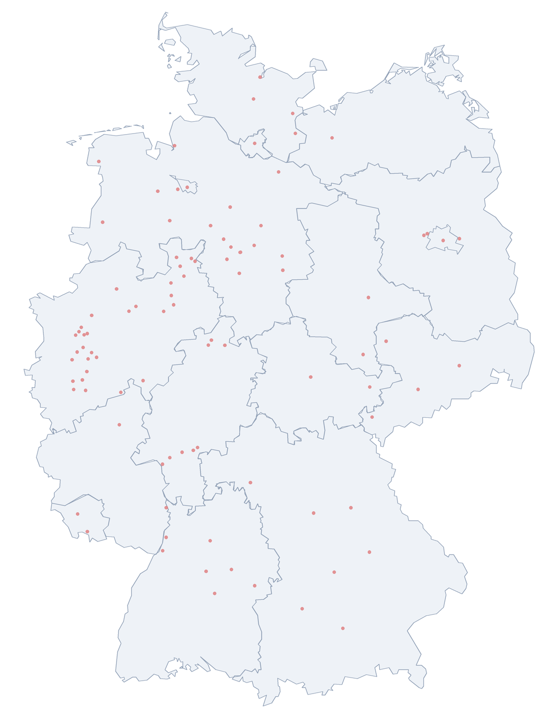 Geibelstraße: Verteilung in Deutschland Karte: Verteilung der 96 Geibelstraße in Deutschland nach Bundesländern