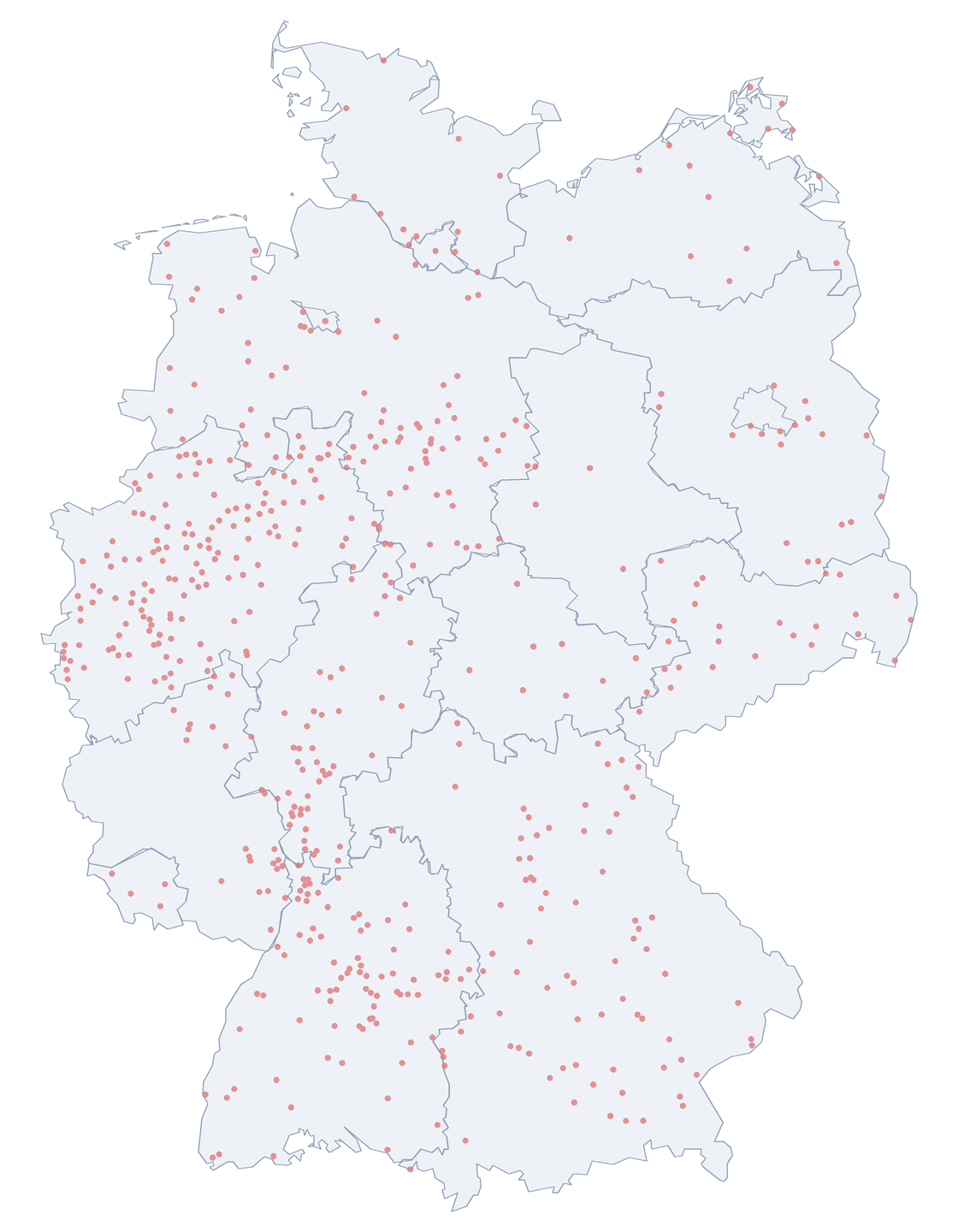 Gerhart-Hauptmann-Straße: Verteilung in Deutschland Karte: Verteilung der 550 Gerhart-Hauptmann-Straße in Deutschland nach Bundesländern