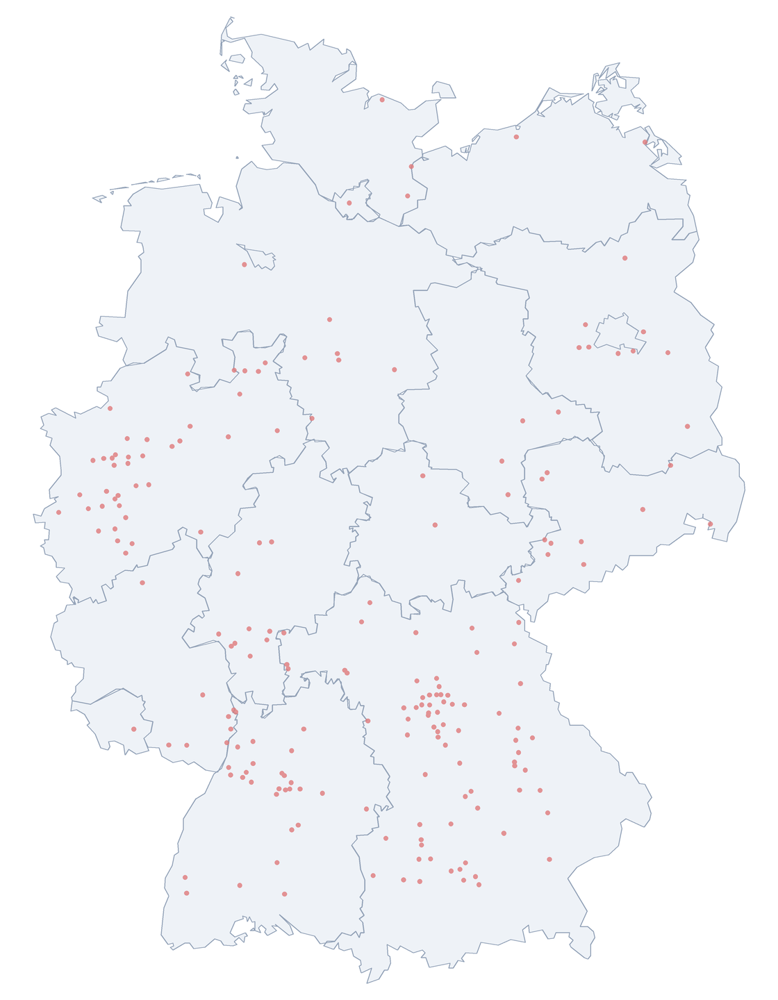 Hans-Sachs-Straße: Verteilung in Deutschland Karte: Verteilung der 206 Hans-Sachs-Straße in Deutschland nach Bundesländern