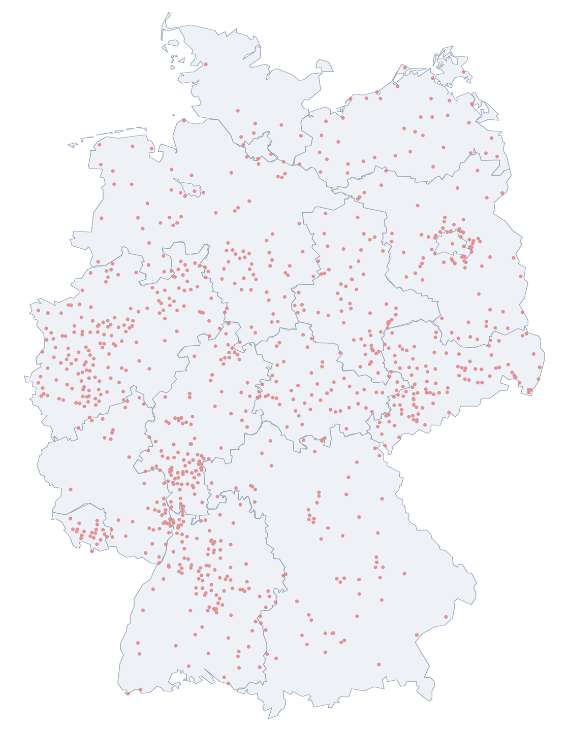 Heinrich-Heine-Straße: Verteilung in Deutschland Karte: Verteilung der 941 Heinrich-Heine-Straße in Deutschland nach Bundesländern