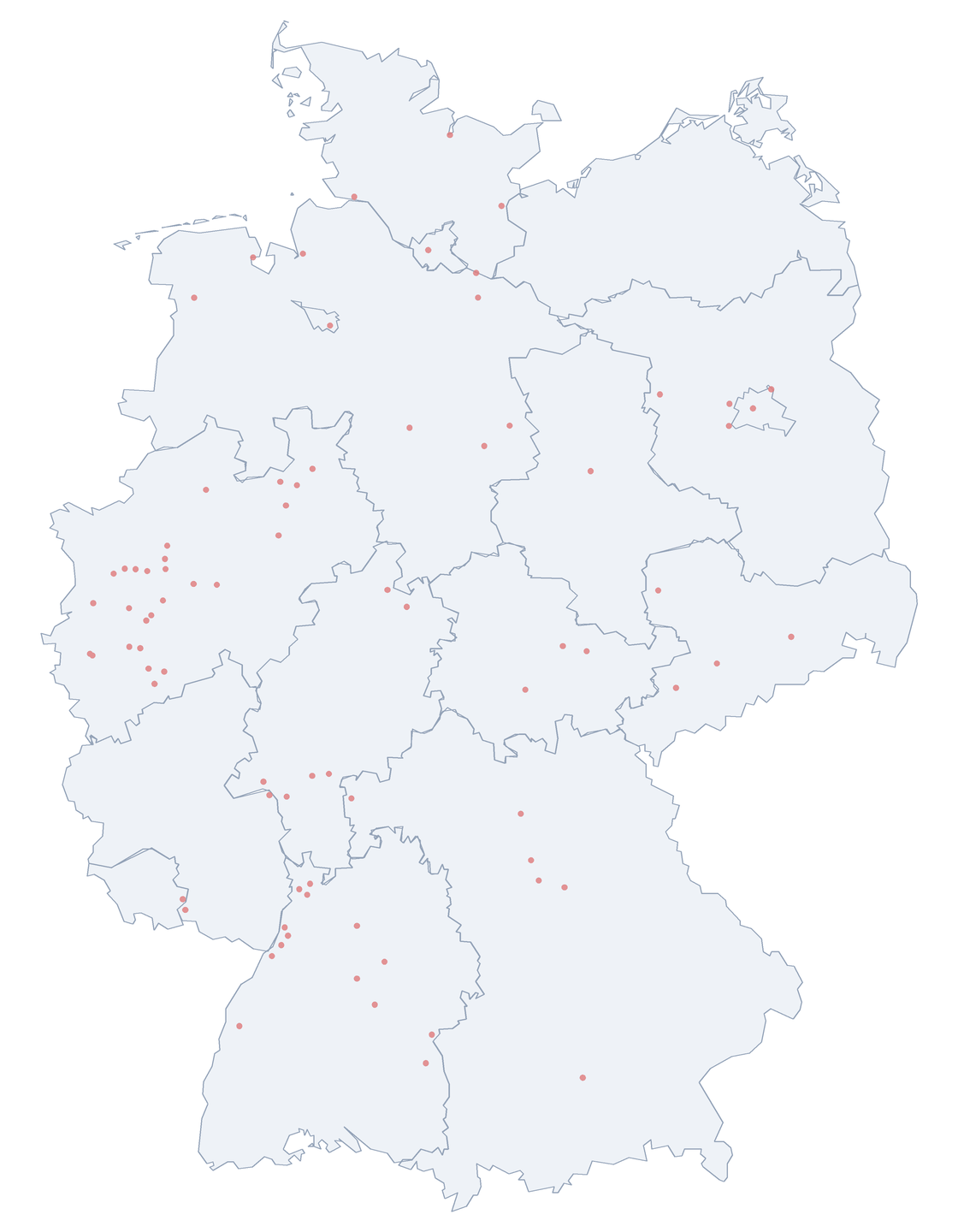 Karte: Verteilung der 85 Helmholtzstraße in Deutschland nach Bundesl&auml;ndern