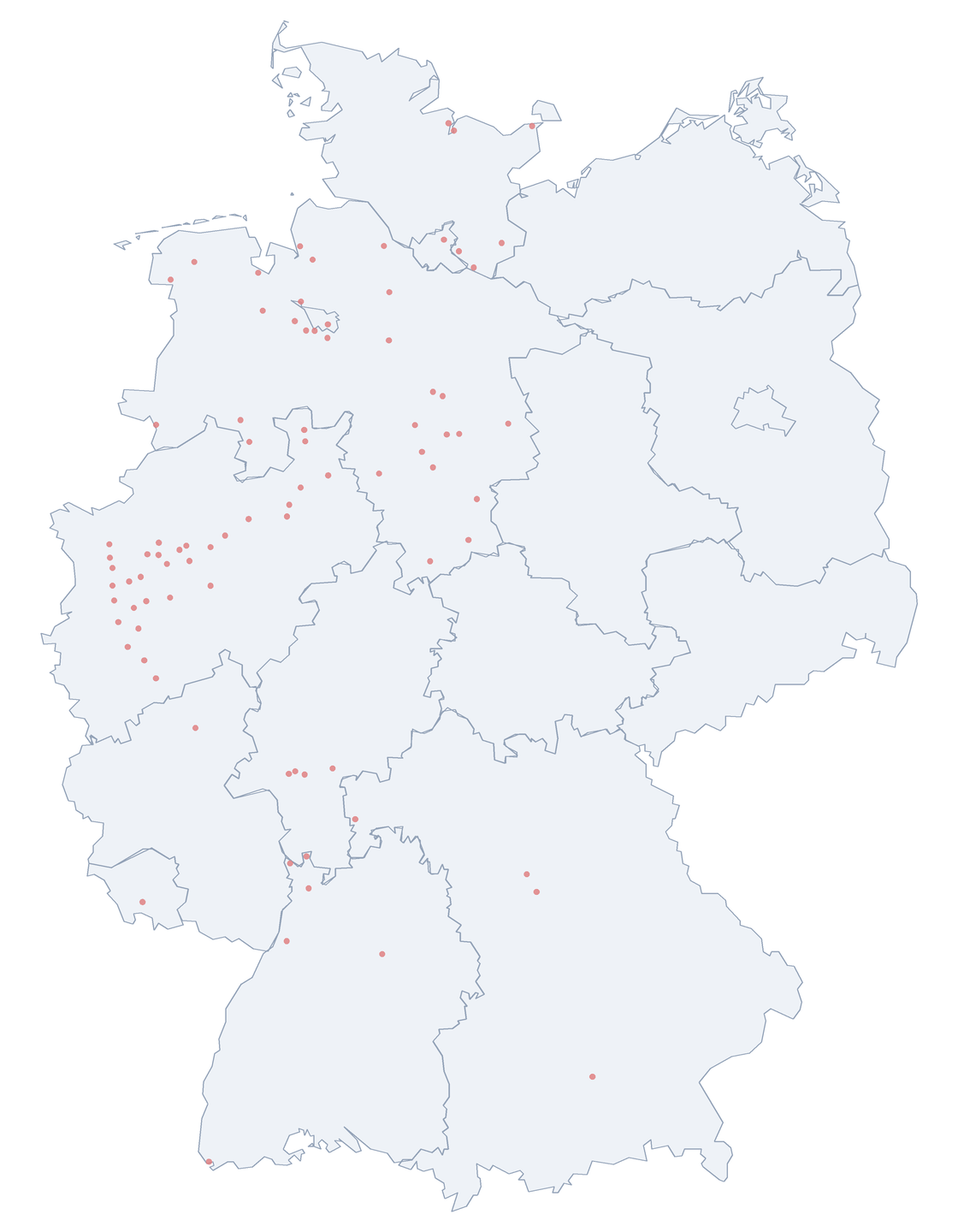 Karte: Verteilung der 85 Insterburger Straße in Deutschland nach Bundesl&auml;ndern