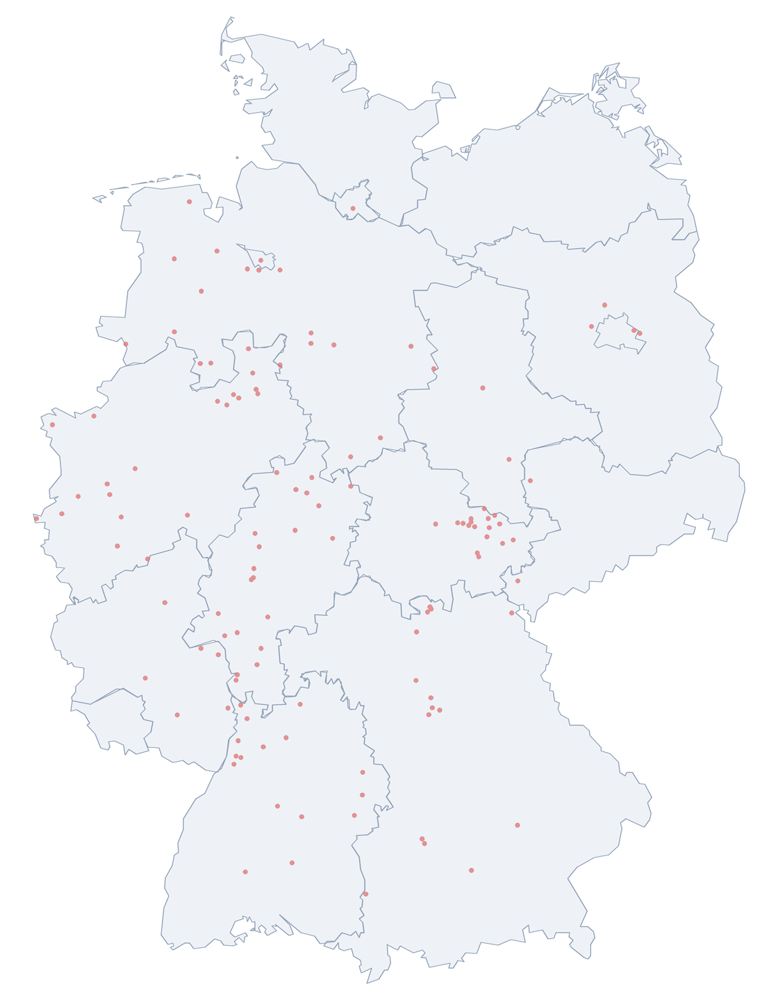 Jenaer Straße: Verteilung in Deutschland Karte: Verteilung der 125 Jenaer Straße in Deutschland nach Bundesländern