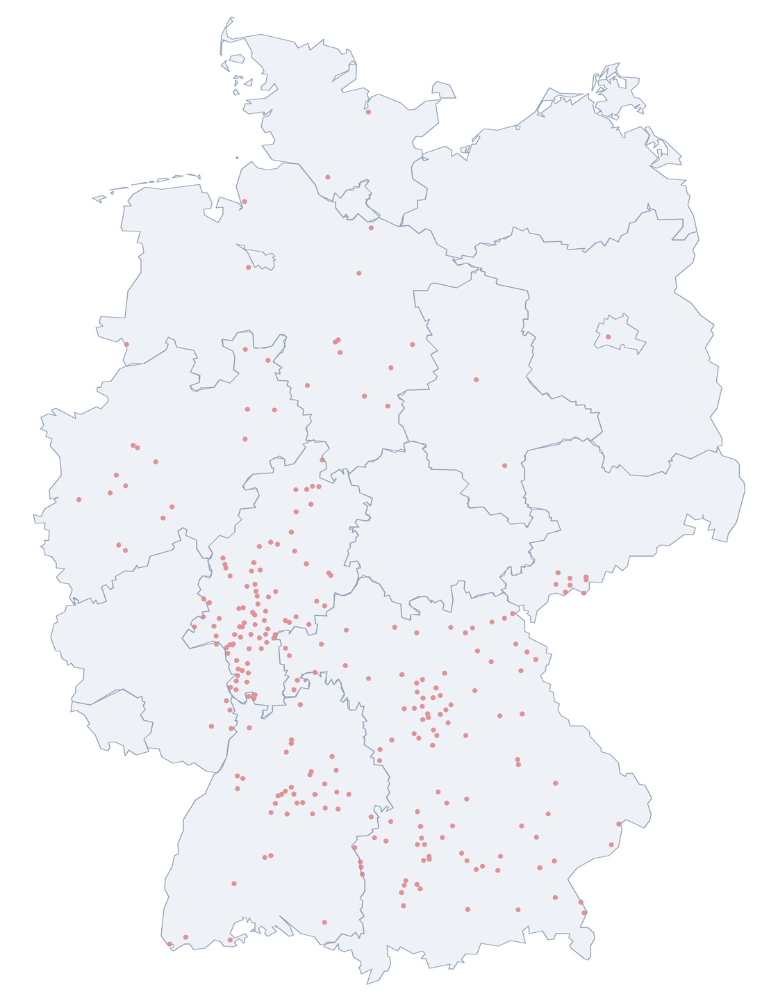 Karlsbader Straße: Verteilung in Deutschland Karte: Verteilung der 268 Karlsbader Straße in Deutschland nach Bundesländern