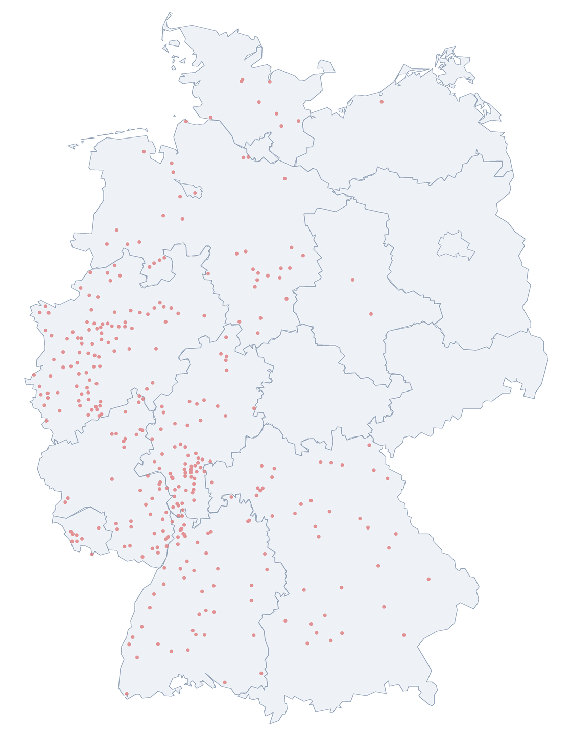 Konrad-Adenauer-Straße: Verteilung in Deutschland Karte: Verteilung der 339 Konrad-Adenauer-Straße in Deutschland nach Bundesländern