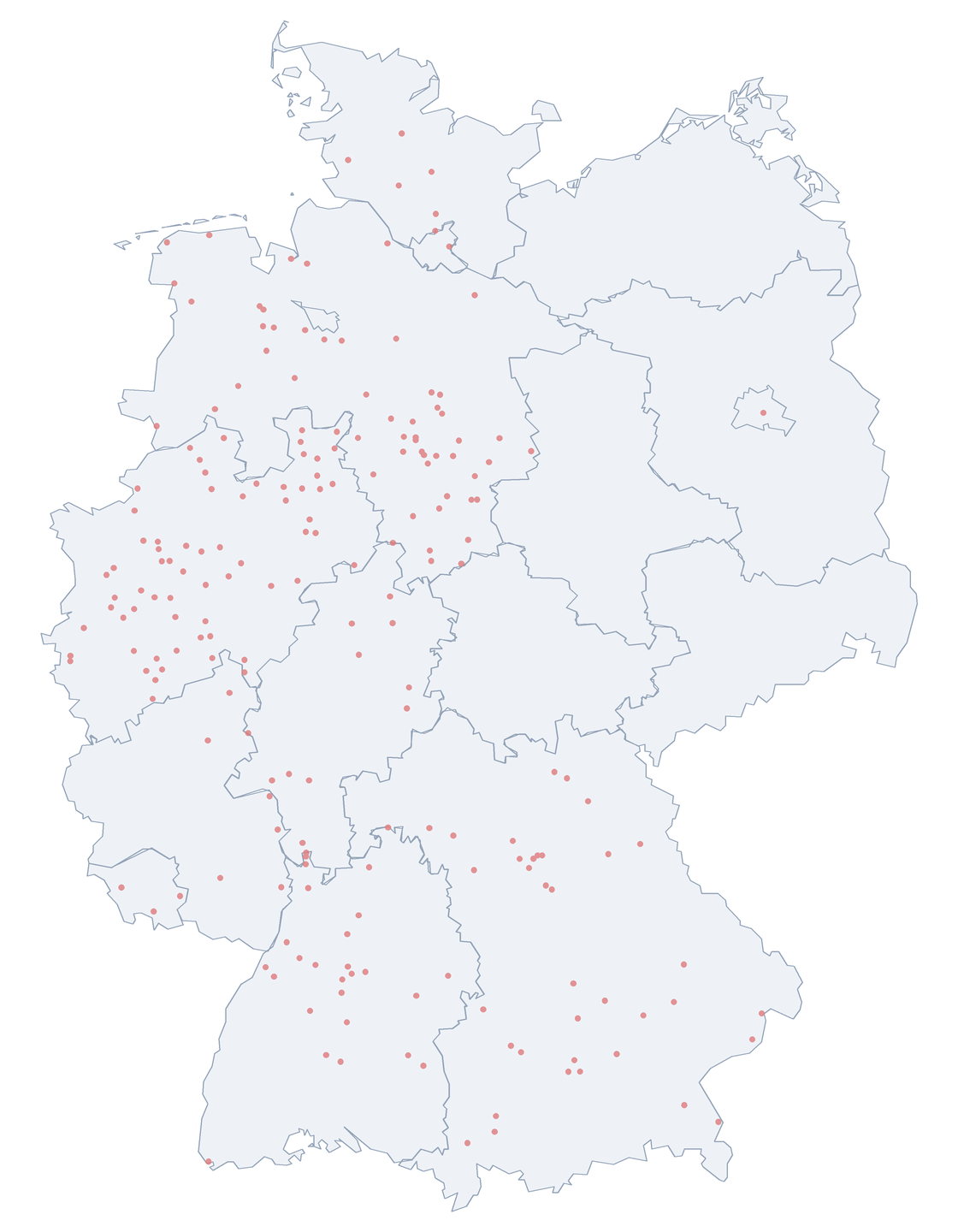 Karte: Verteilung der 212 Liegnitzer Straße in Deutschland nach Bundesl&auml;ndern
