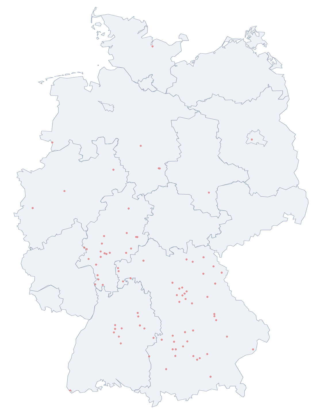 Karte: Verteilung der 88 Marienbader Straße in Deutschland nach Bundesl&auml;ndern