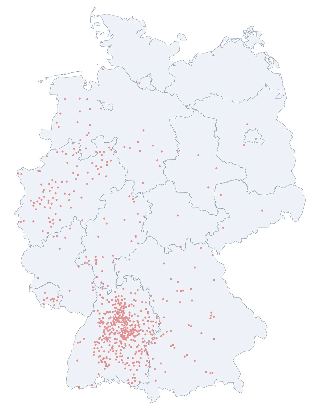 Karte vergrößern Verteilungskarte: Mörikestraße in Deutschland