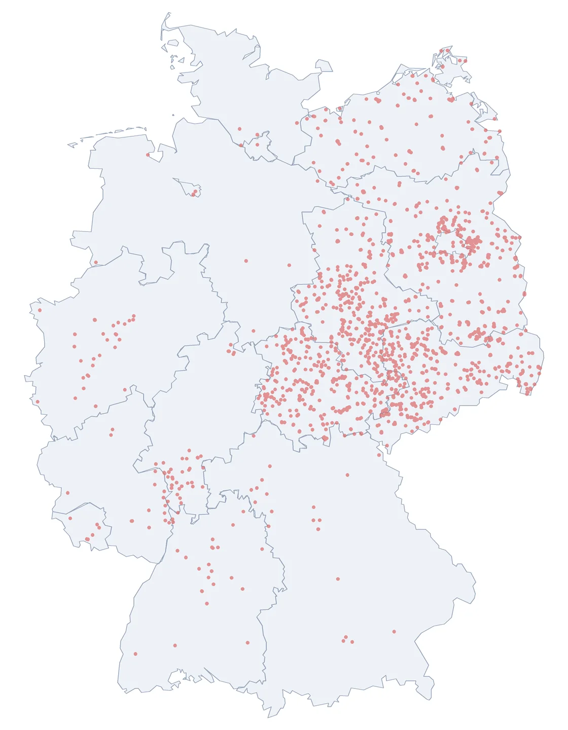 Karte: Stra&szlig;ennamen der Arbeiterbewegung in Deutschland