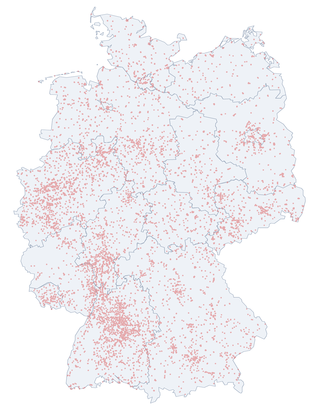 Dichter & Denker: Verteilung in Deutschland Karte: Verteilung aller 21.887 Straßenzüge zum Thema Dichter & Denker in Deutschland