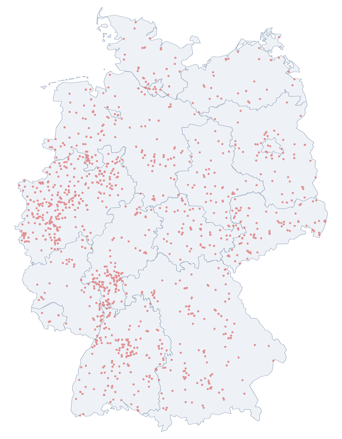 NS-Widerstand: Verteilung in Deutschland Karte: Verteilung aller 1.689 Straßenzüge zum Thema NS-Widerstand in Deutschland