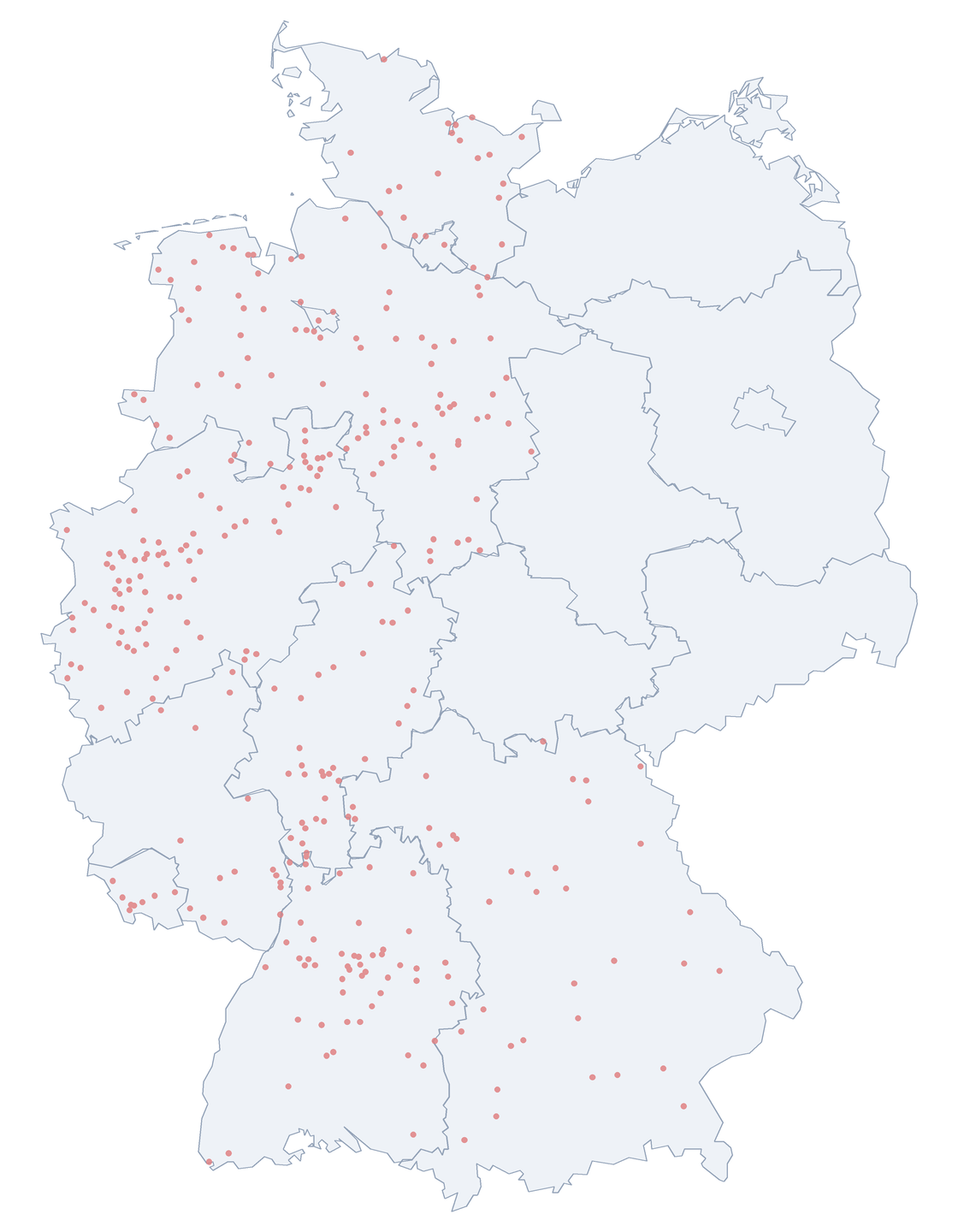 Karte: Verteilung der 343 Tilsiter Straße in Deutschland nach Bundesl&auml;ndern