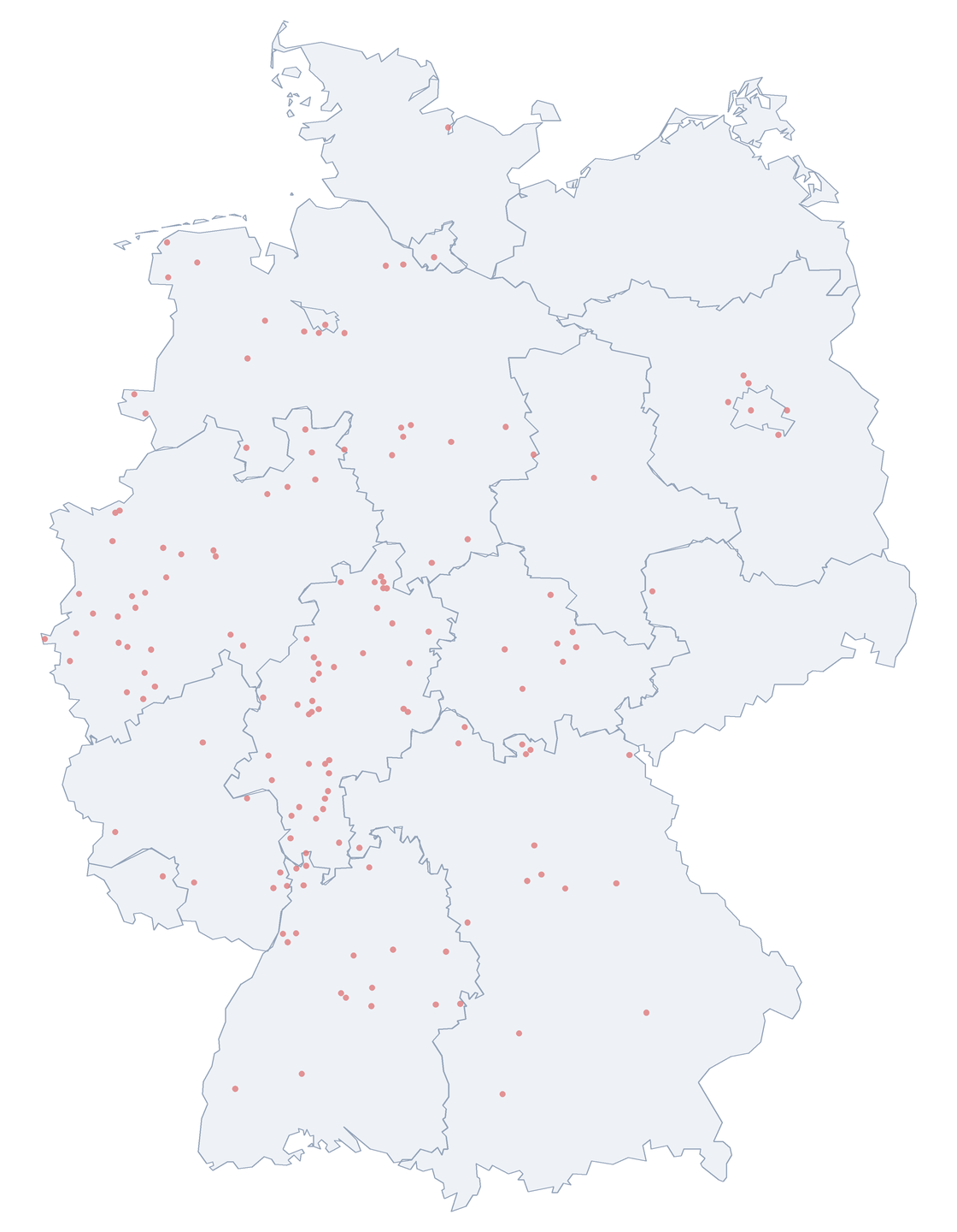 Weimarer Straße: Verteilung in Deutschland Karte: Verteilung der 156 Weimarer Straße in Deutschland nach Bundesländern