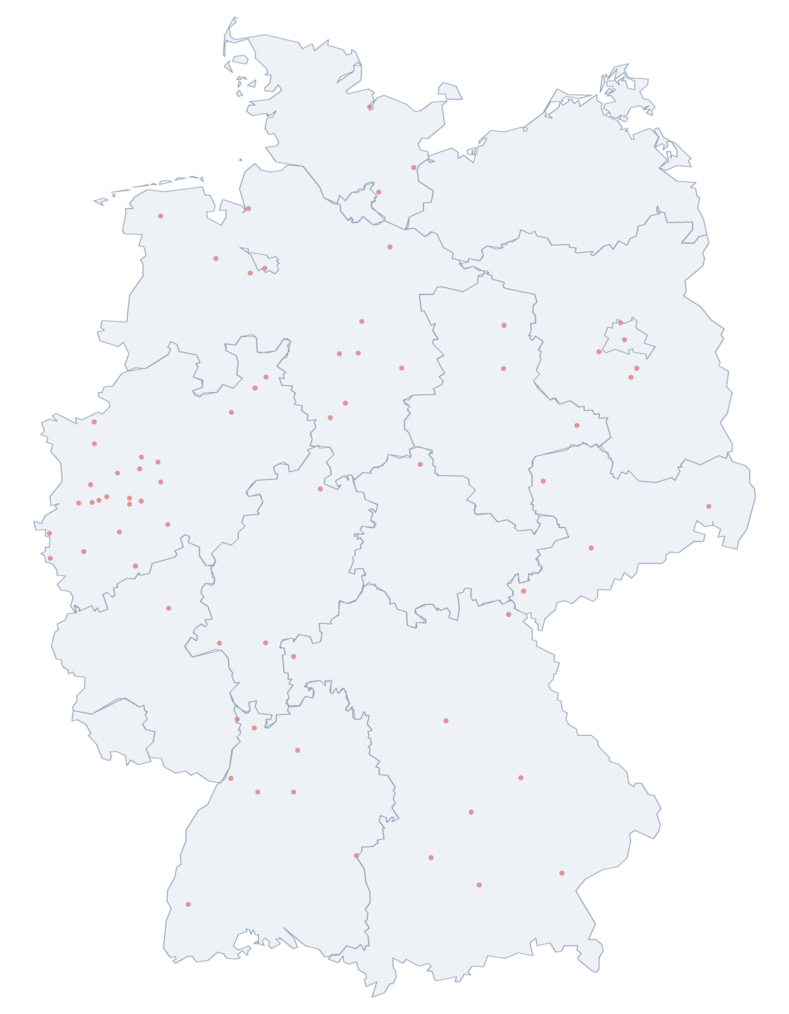 Yorckstraße: Verteilung in Deutschland Karte: Verteilung der 73 Yorckstraße in Deutschland nach Bundesländern